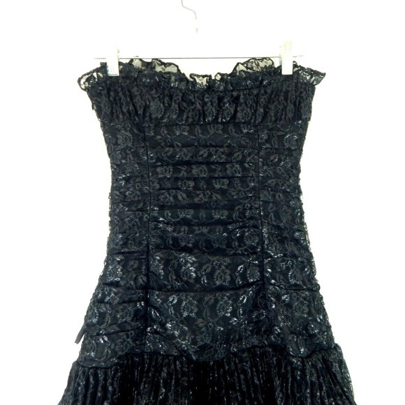 Y2K BETSEY JOHNSON EVENINGS dress strapless lace metallic goth punk emo black XS - Picture 6 of 9